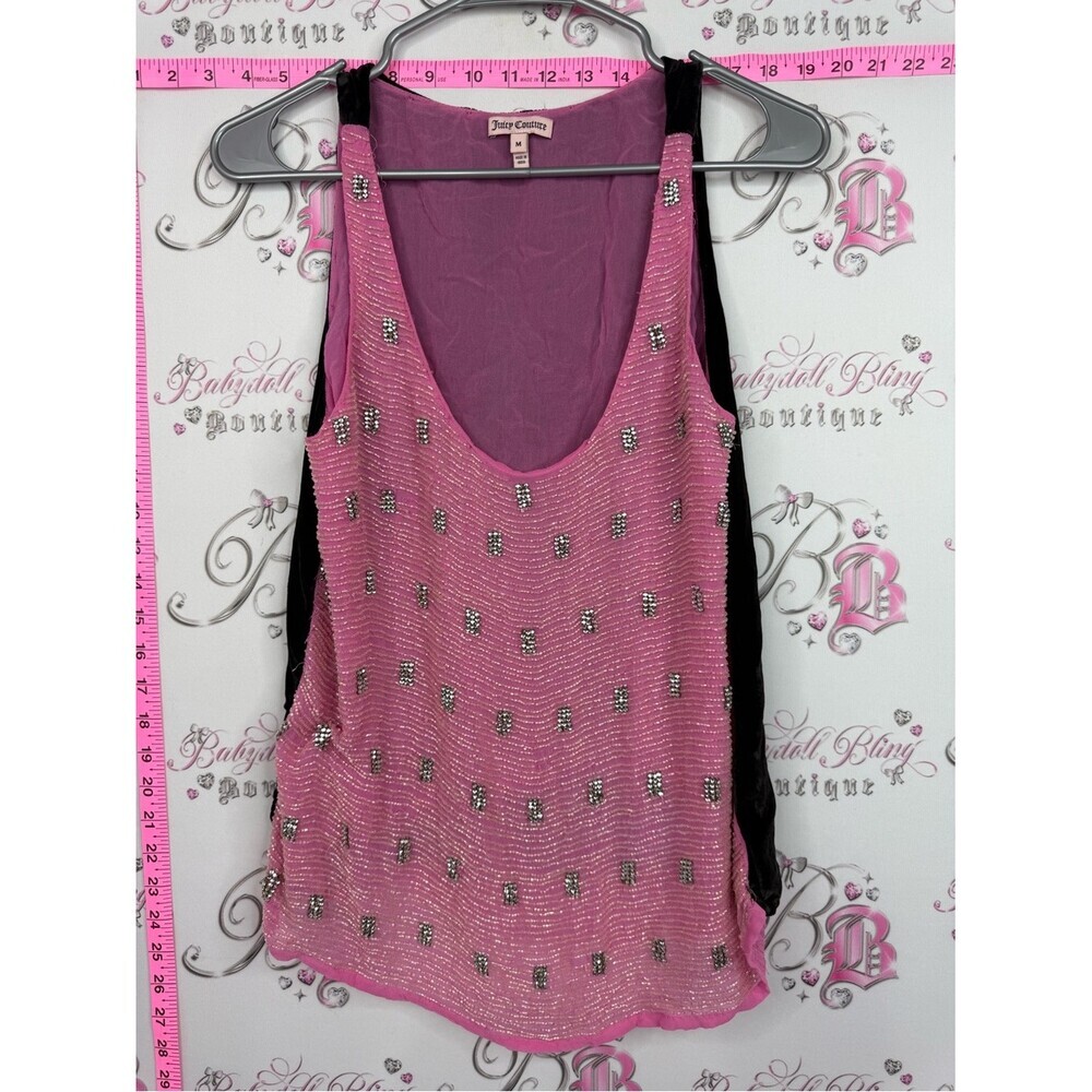 Juicy Couture tank top embroidery y2k Pink Beaded Sleeveless Tank